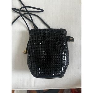 Vintage Black Metal Mesh Crossbody Mini Purse Gold Hardware